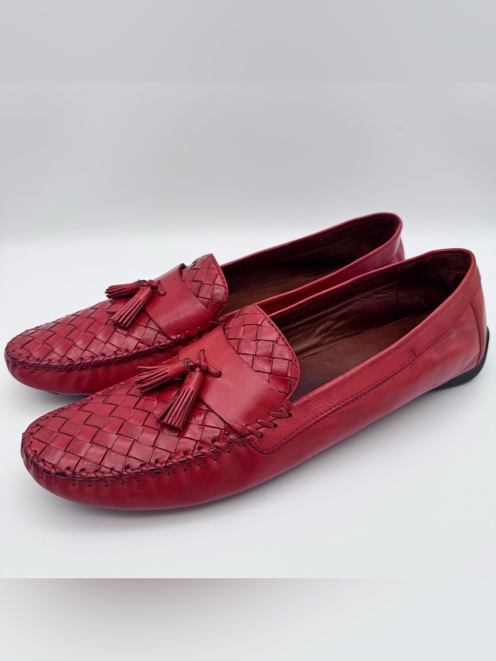Robert Zur Petra Red Woven Leather Penny Loafers Women 12 AAAA Narrow Driving